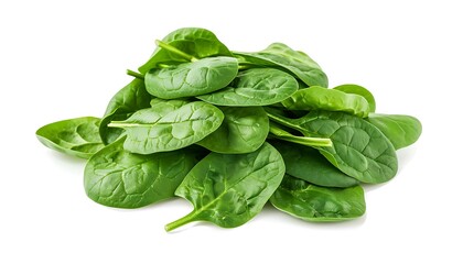 Fototapeta premium Heap of fresh green baby spinach leaves isolated on white background
