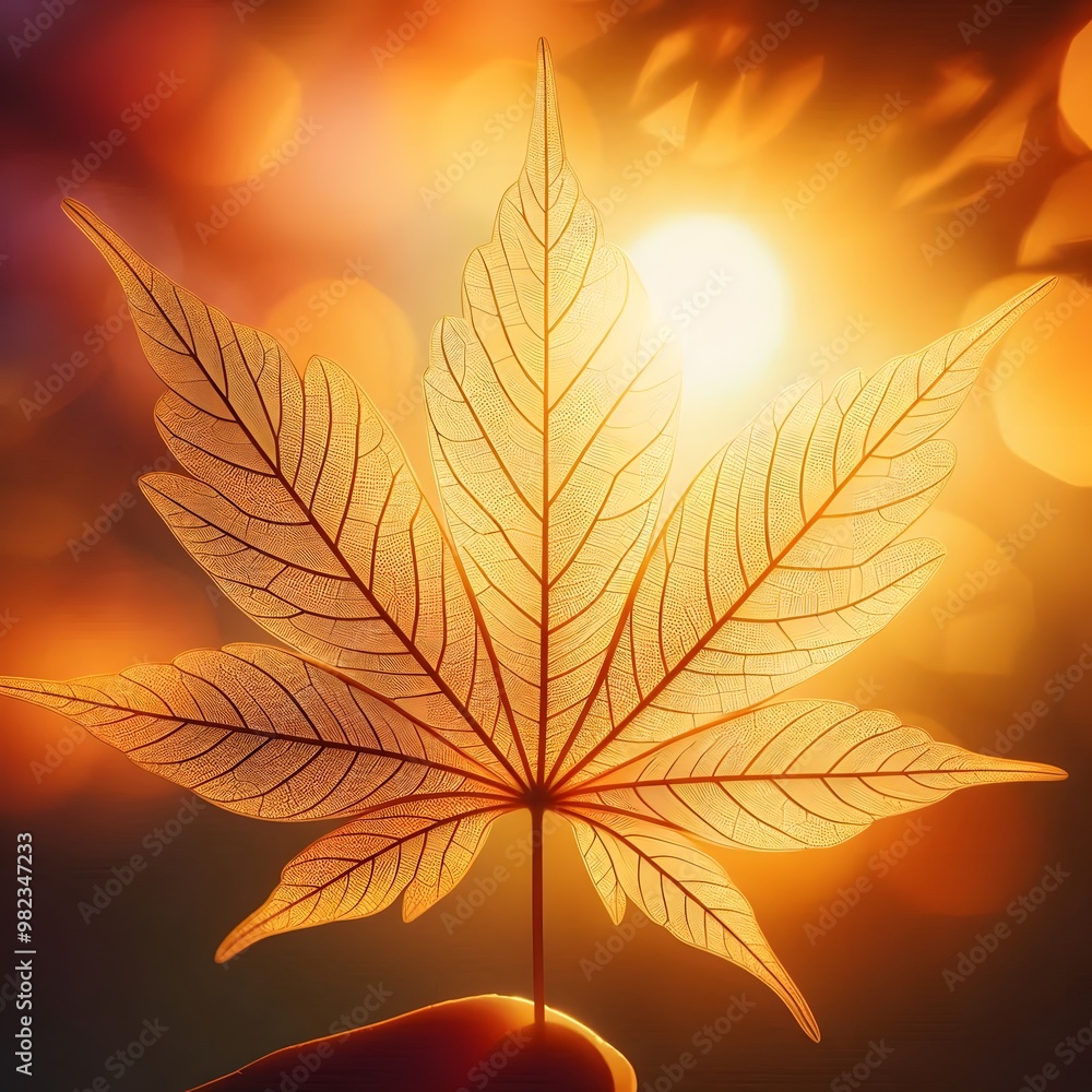Aufkleber autumn maple leaves background with sun rays and bokeh effect generated by ai