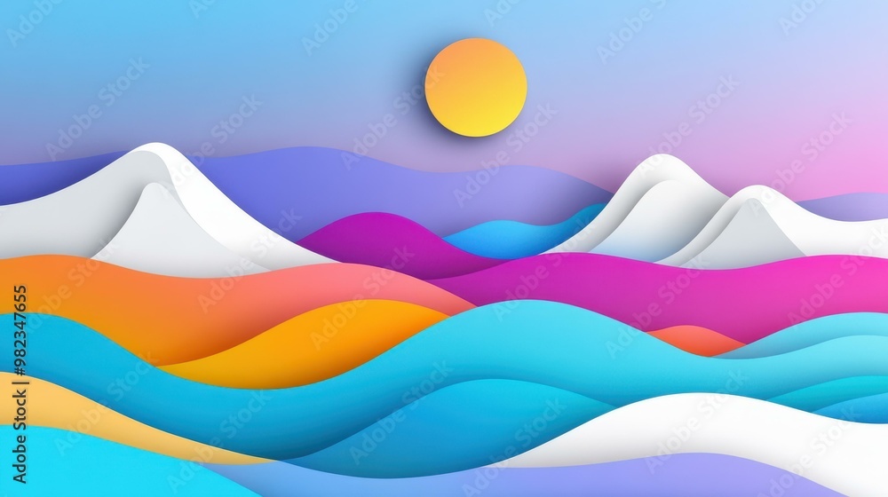 Poster vibrant abstract waves in a papercut style create a colorful and modern background for artistic desi