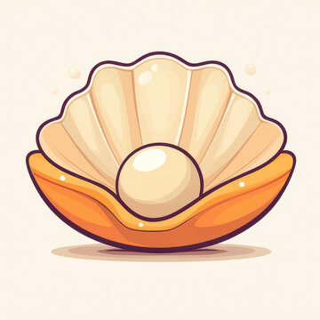 recommend clip art: A minimalist D clam grasps a pearl in this modern flat illustration, emphasizing clean lines and simple textures.