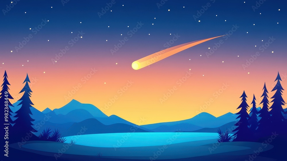 Poster a sleek comet glides across a simple backdrop, showcasing a minimalist vector style with vibrant car