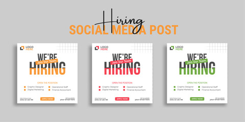 We are hiring job vacancy social media post or square web banner template vector design	