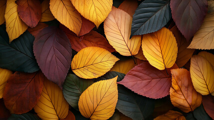Fototapeta premium Closeup of colorful autumn leaves in warm tones