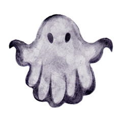 A watercolor ghost illustration on a white background perfect for Halloween decor