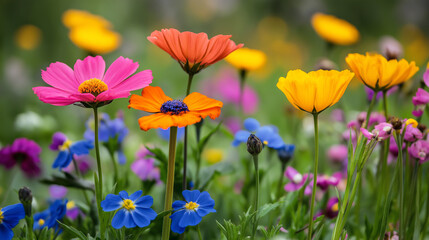 Fototapeta premium Colorful wildflowers blooming in a vibrant summer garden