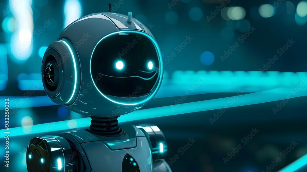 Poster futuristic chatbot assisting with banking transactions and customer inquiries
