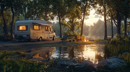 Obraz premium Scenic RV motorhome roadtrip Adventure in Majestic Mountain Landscape