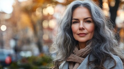 Obraz premium Beautiful Charming 55 year old tall woman supermodel outdoors outdoor park