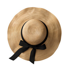 Elegant straw hat with a wide brim and black ribbon band, perfect for summer outings, beach days, and stylish sun protection.