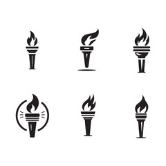 Torch Silhouette Vector Icons Collection, Stylish Torch Icons Set Isolated on White Background.
