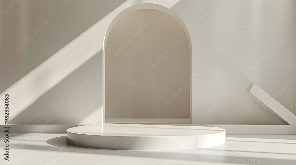 Poster minimalist podium with abstract shape in modern art gallery setting