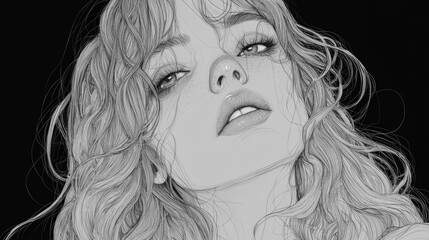 Fototapeta premium Simple line art portrait with a black background