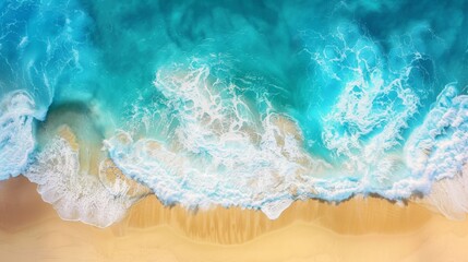 Fototapeta premium Aerial view of beautiful tropical beach with turquoise ocean wave
