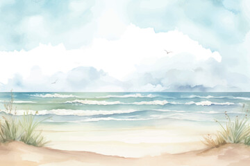 Serene watercolor beach landscape