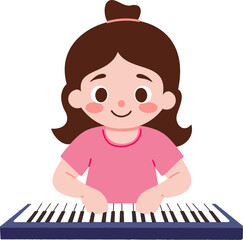 Cartoon girl playing keyboard piano in pink shirt