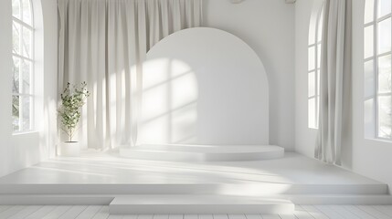 Bright White Minimalist Podium for Product Display Concept with Copy Space