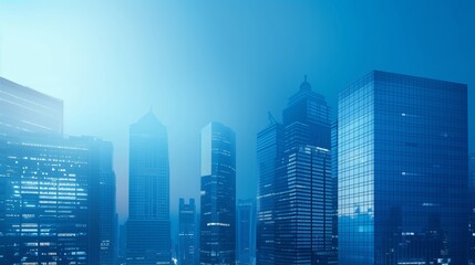 Fototapeta premium Modern Urban Skyline at Dusk with High-Rise Buildings and Office Towers