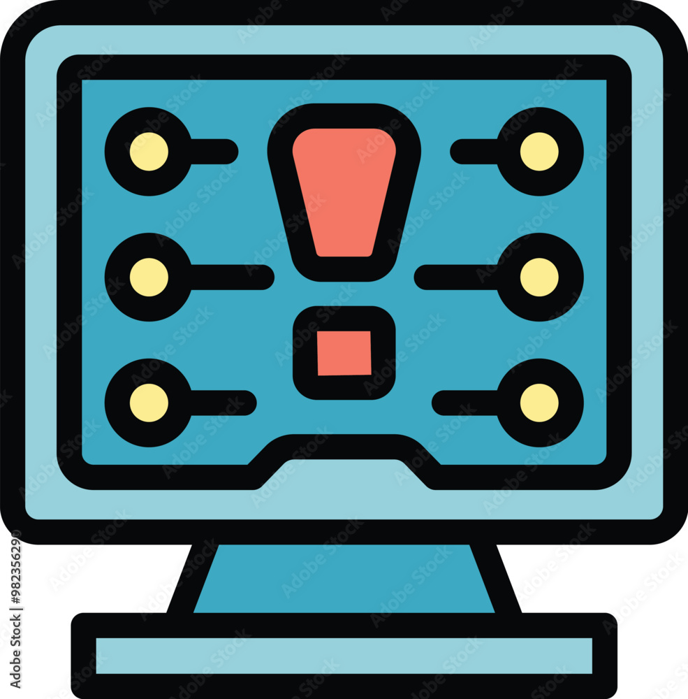 Poster computer screen displaying a monitoring system with buttons and indicators, offering a visual repres