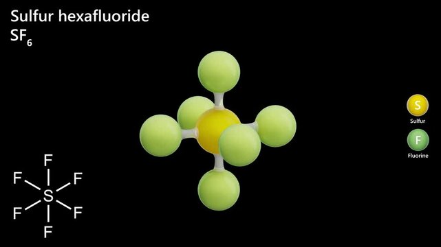 The 2d structure and a 3d model of molecule Sulfur hexafluoride. SF6 appears as a colorless odorless gas. It is an ultrasonic contrast agent used in echocardiography and ultrasound examination
