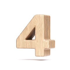 Plywood font Number 4 FOUR 3D