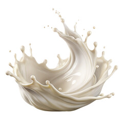 White milk or cream wave splash with splatters isolated on transparent background.