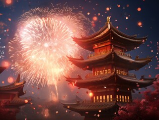Chinese people are celebrating the New Year with firecrackers, dragon and lion dances