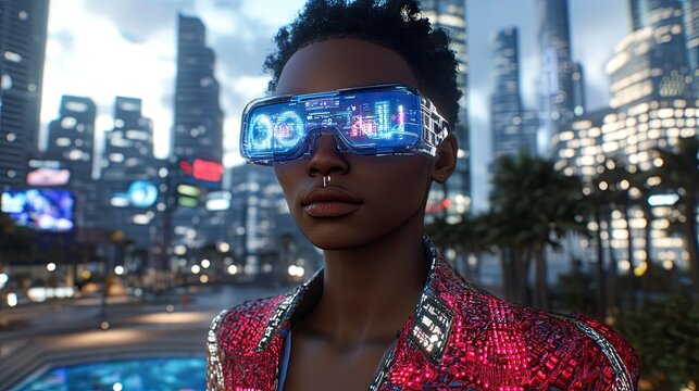 Futuristic Augmented Reality Glasses in Cyberpunk Metropolis