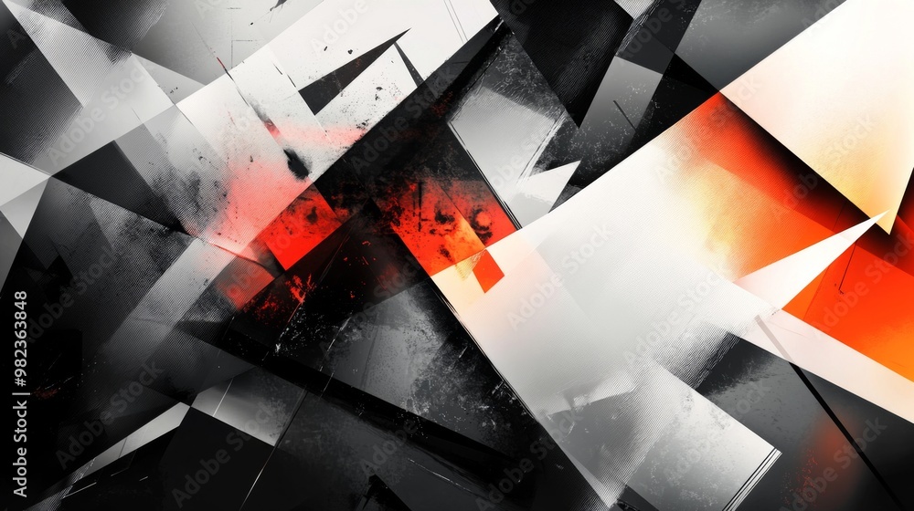 Poster an abstract background with geometric shapes and sharp angles, using contrasting colors and patterns