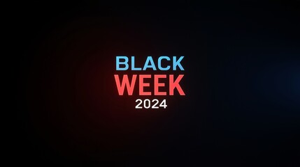 Black Week 2024 neon banner with red and blue glowing text on a dark background