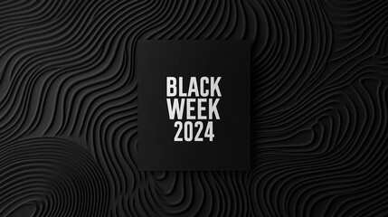 Black Week 2024 promotional banner with wavy textured background, modern and minimalist design