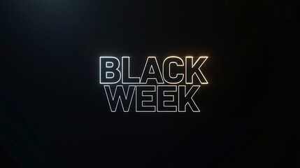 Black Week banner with glowing white and gold outlined text on a dark background, minimalist design