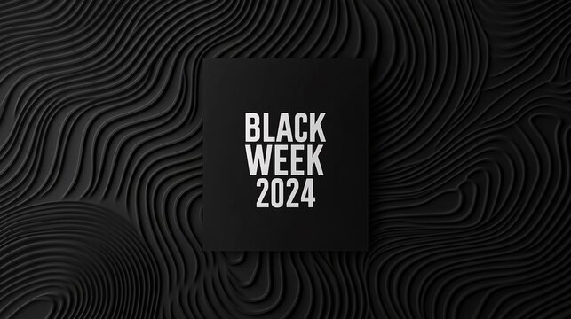 Black Week 2024 promotional banner with wavy textured background, modern and minimalist design - Powered by Adobe