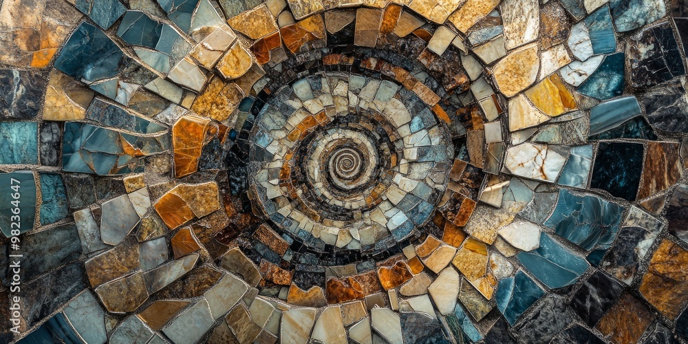 Poster this is a stunning spiral pattern made from colorful mosaic tiles. the artwork can be used in interi