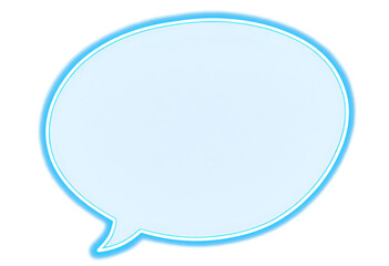 Blue neon speech bubble on transparent background