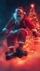 Fototapeta premium Santa’s Hoverboard Journey Through a High-Tech Christmas Wonderland