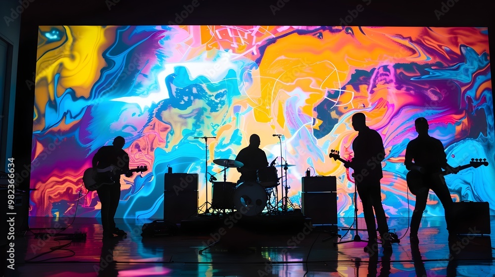 Poster captivating musical performance synchronized with vibrant digital art display