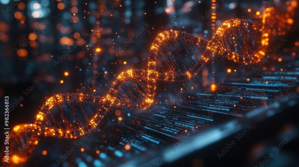 Aufkleber the 3d rendering of dna structure on a digital screen represents the advanced technology and medical