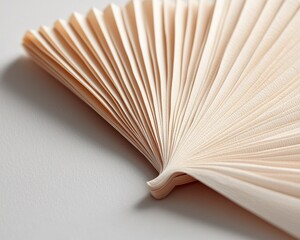 Close-up of a beige paper fan, folded and ready for use, isolated on a white background.