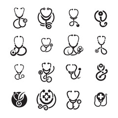 Modern Stethoscope Icon Collection | Silhouette Vector Set for Medical and Health Themes