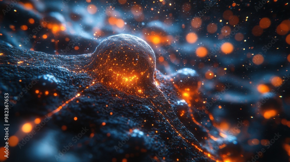 Poster illustration of ai brain connected to real-time stock market data, reflecting modern technology that