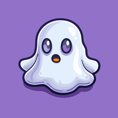 Obraz premium A autumn postcard design for Scary Halloween with Cute ghost characters. Horror story Trick-or-treating. Colorful Vector illustration for flyer and social media post.