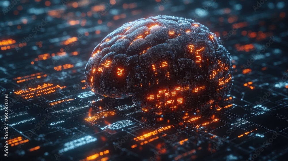 Poster an ai illustration of a human part connected to real-time stock market data, reflecting the modern t