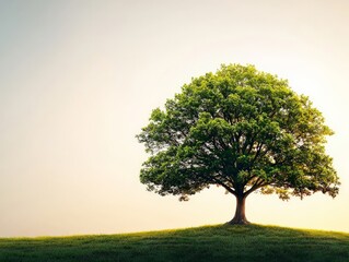 Fototapeta premium A tree growing strong and tall, with bright green leaves symbolizing a positive mindset that nurtures growth