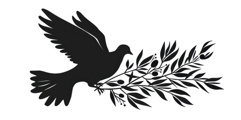 Fototapeta premium A black and white bird is perched on a branch with leaves