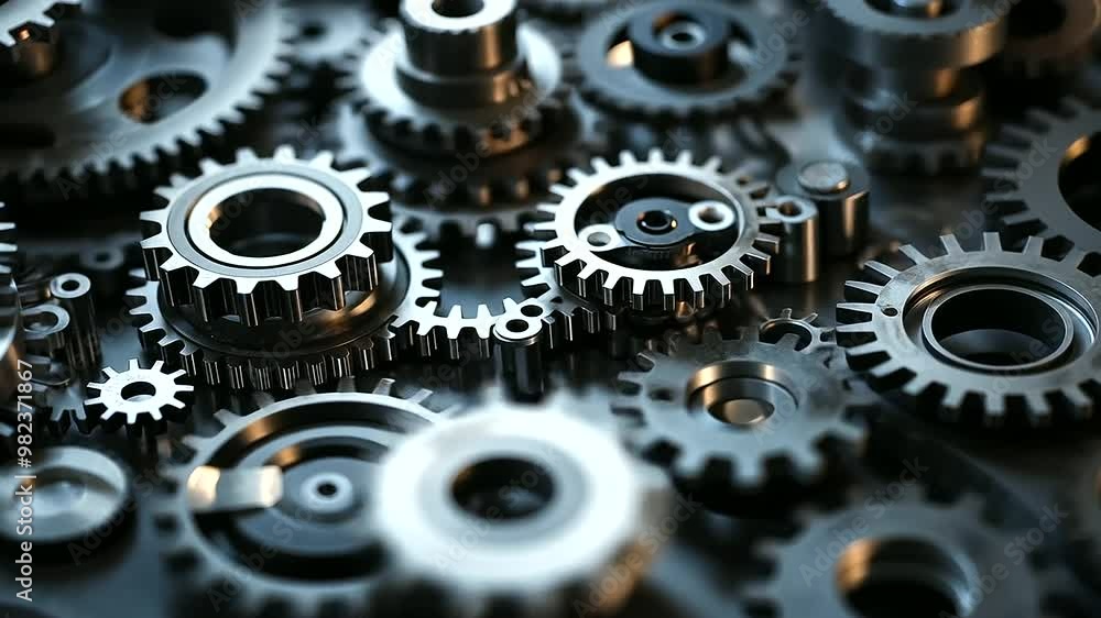 Poster a set of gears turning, each gear representing a skill, with the interlocking mechanisms showing how