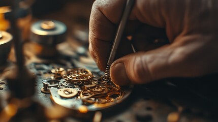 A watchmaker's hand working on the inner workings of a watch.
