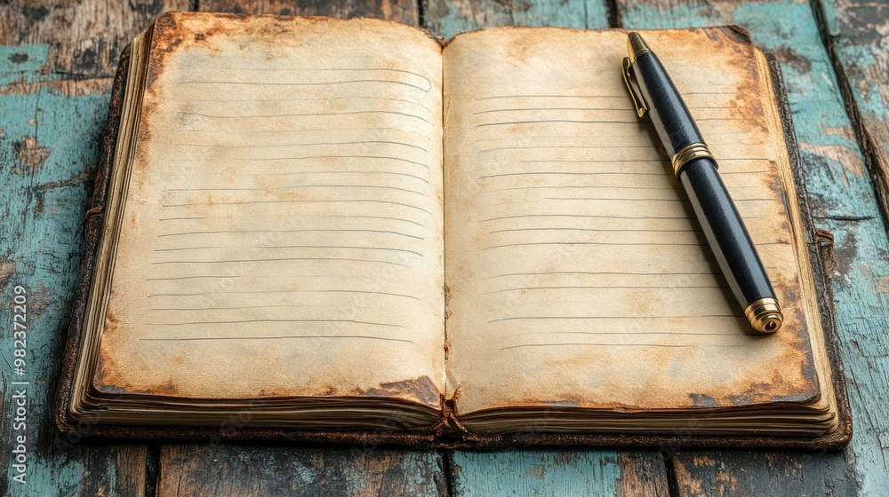Poster image of a notebook with a pen open on both sides to represent recording and memorizing. it is a vin