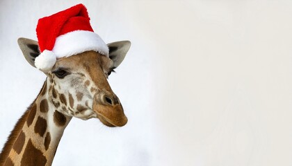 giraffe with santa claus hat smile with christmas background themes 