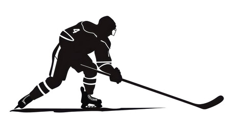 A hockey player in a black uniform with the number 4 on the back is holding a ho