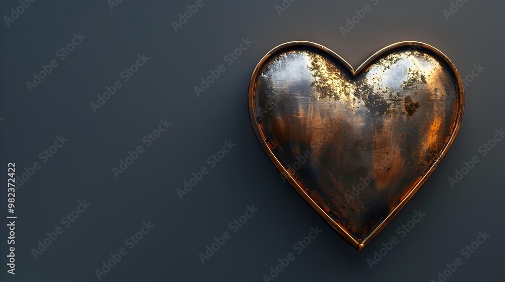 Poster sleek metallic heart shape art on blank background for entering text or copy space